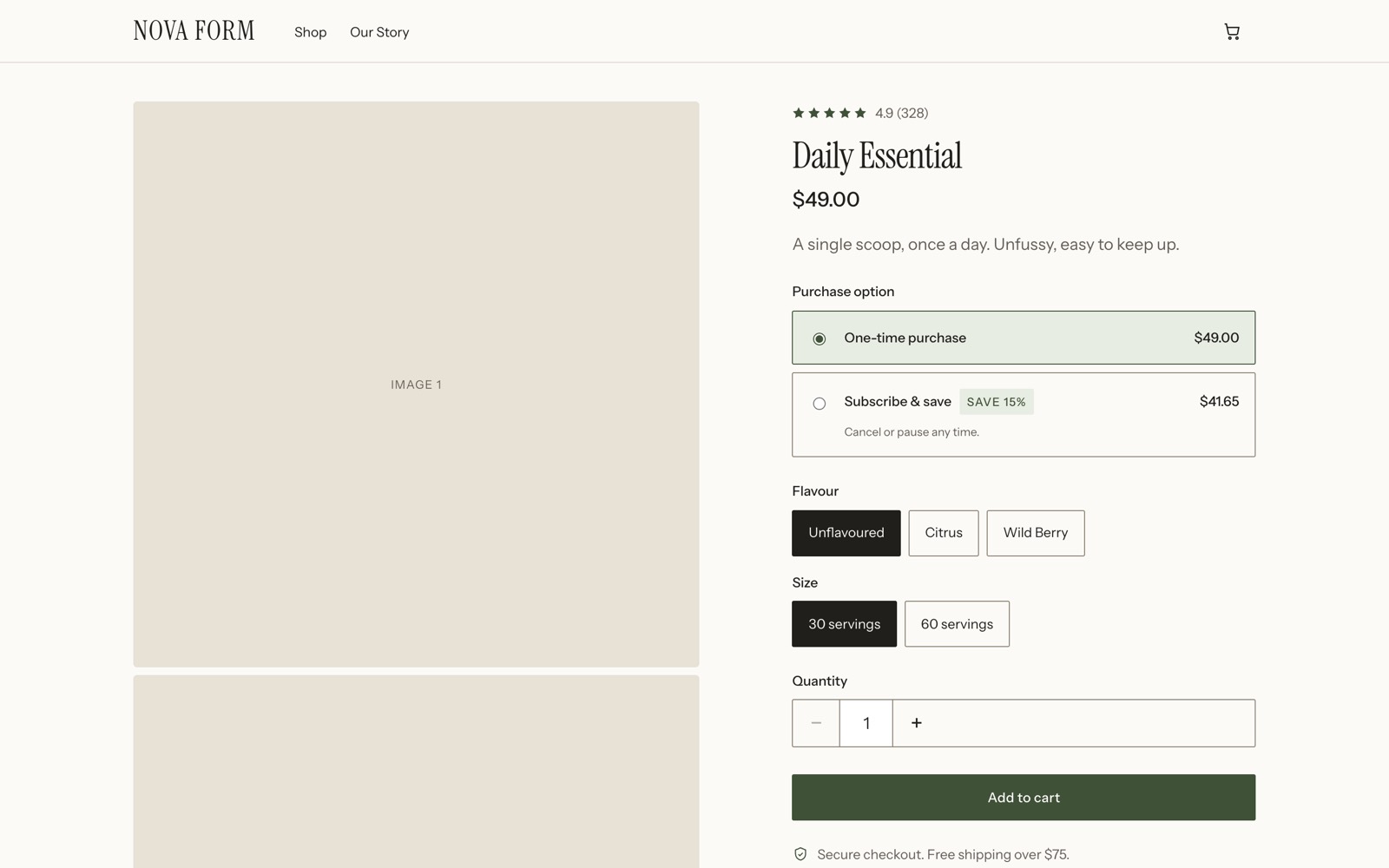 Product page above the fold on desktop